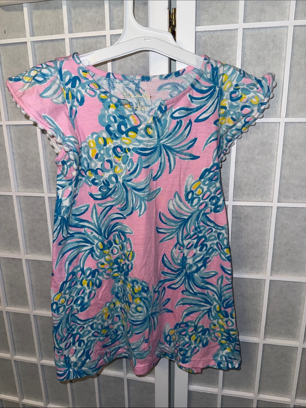 Girl’s Lilly Pulitzer Pink Dress with Blue and Yellow Pineapple Print Size 2-3T